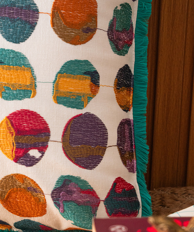 Playful Cosmic Cushion With Lace