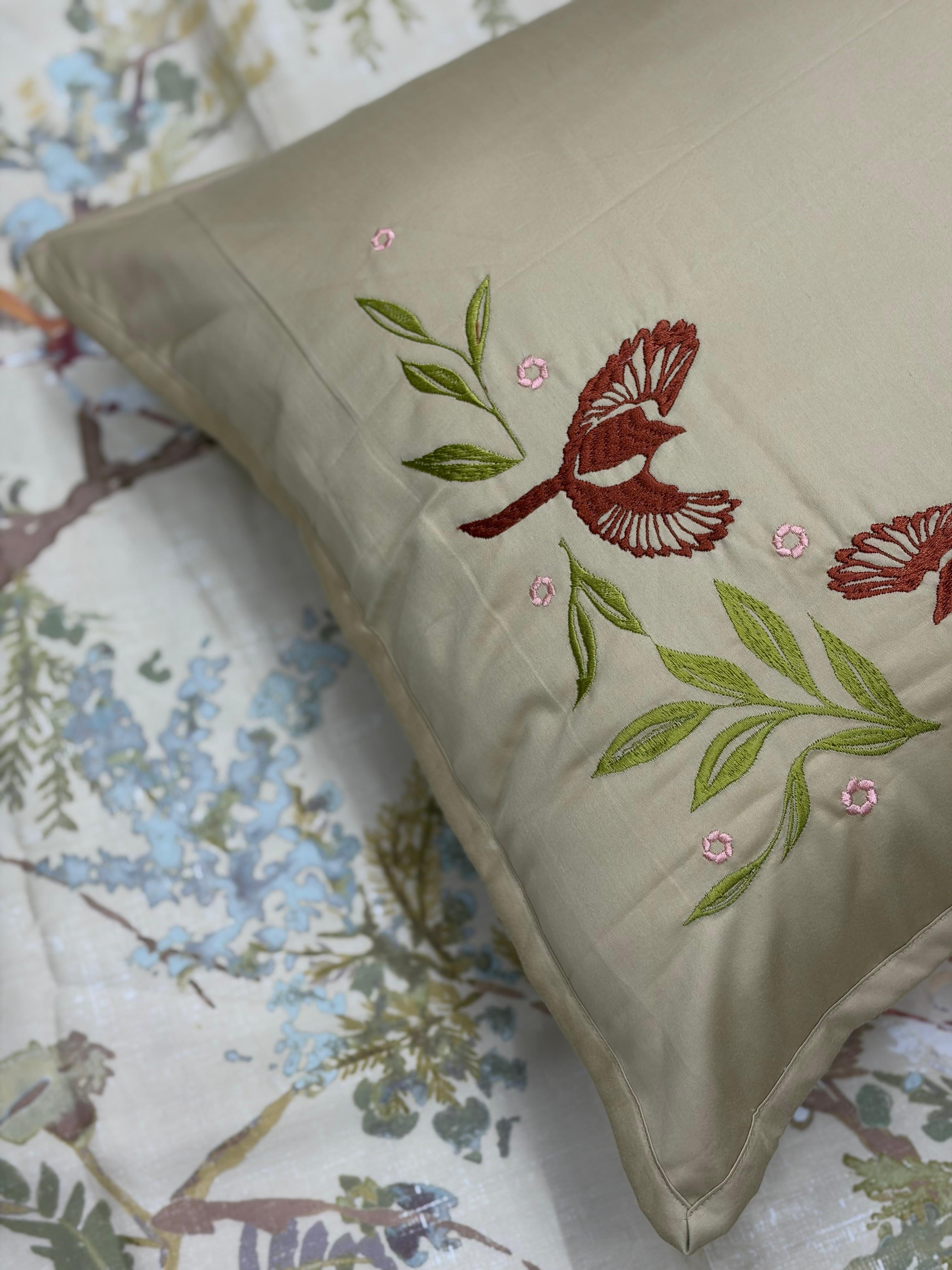 Red Myna Bedsheet with 2 Pillow Covers