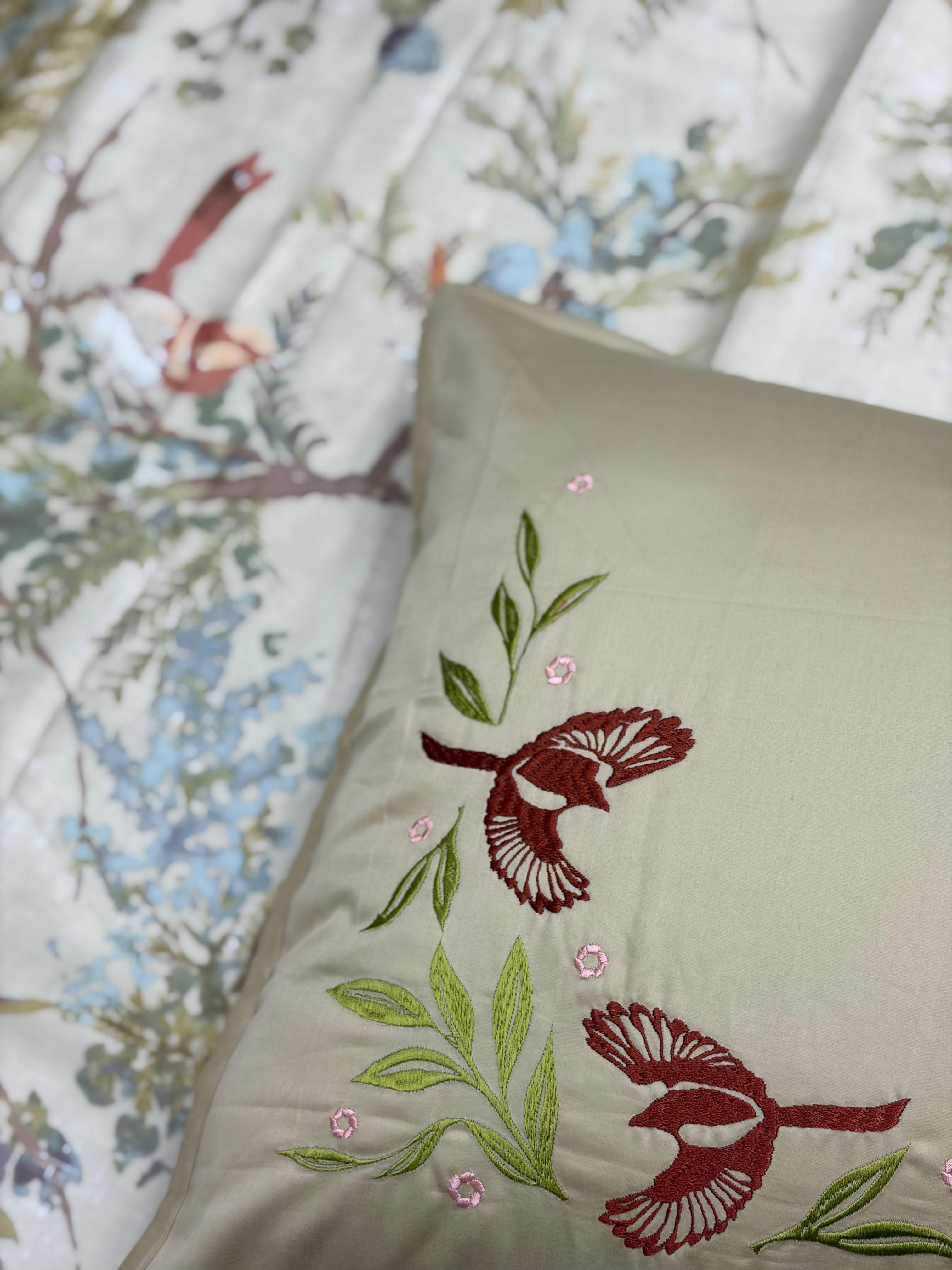 Red Myna Bedsheet with 2 Pillow Covers