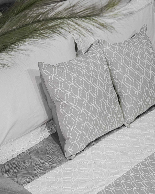 Shades Of Lucknow Embroidered Grey Bedcover with 2 Pillow Covers