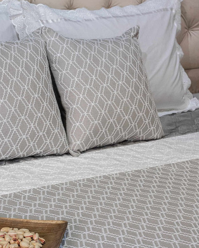 Shades Of Lucknow Embroidered Grey Bedcover with 2 Pillow Covers