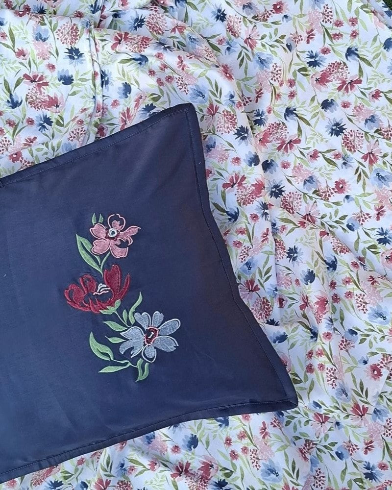 Floral Drift Bedsheet With 2 Embroidered Pillow Covers