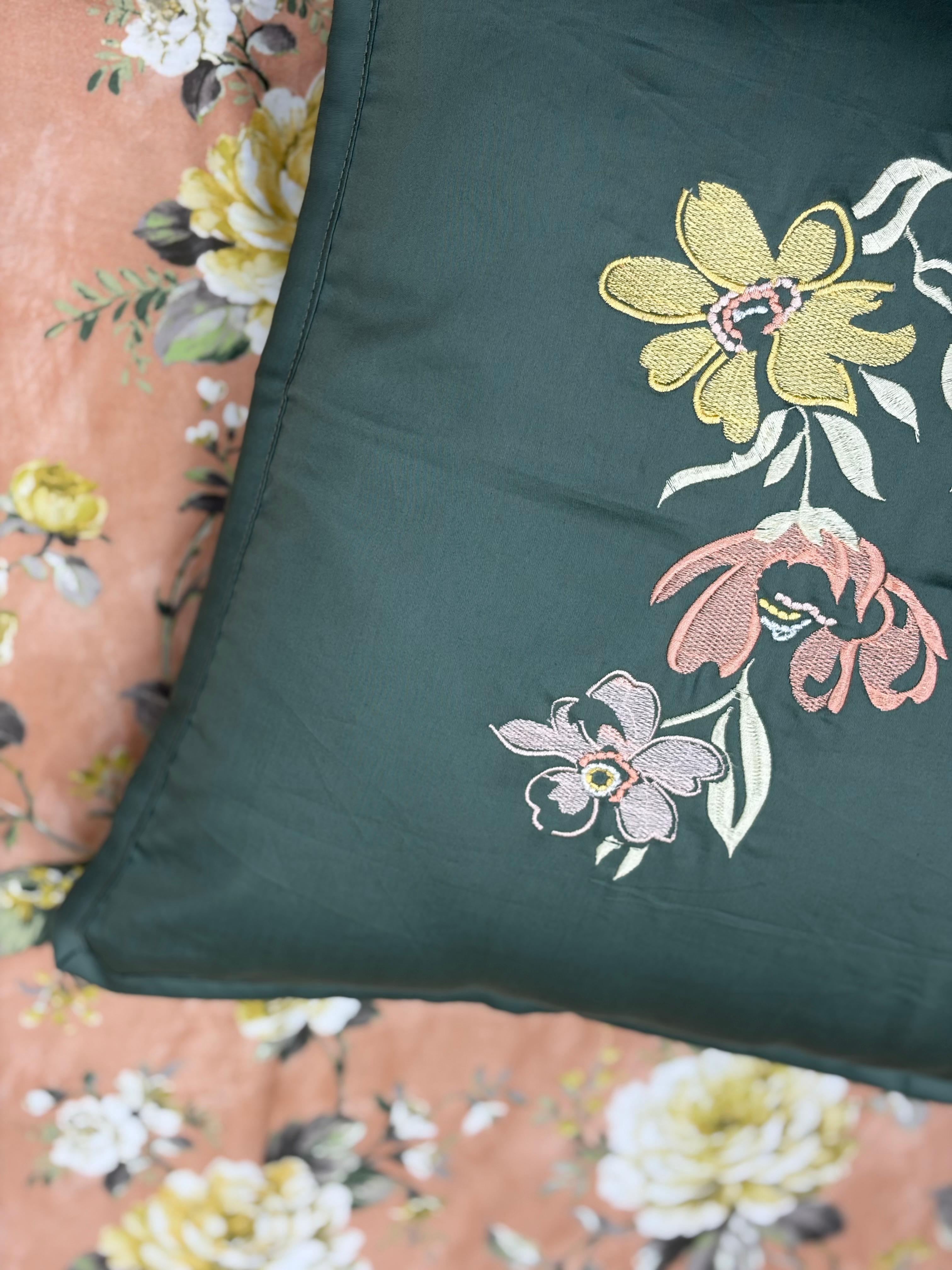 Peachy Bouquet Bedsheet With 2 Embroidered Pillow Covers