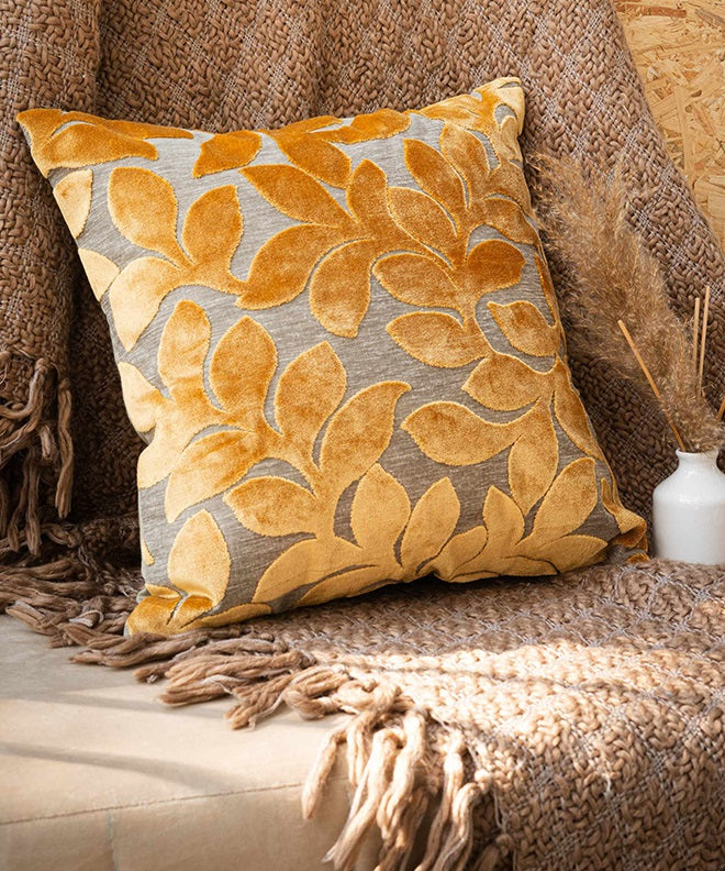 Yellow Velvet Foliage Cushion
