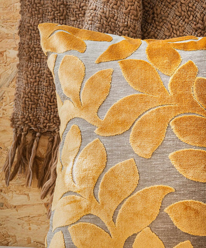 Yellow Velvet Foliage Cushion