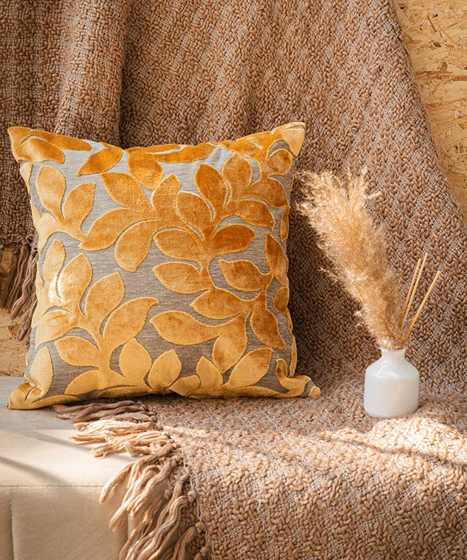 Yellow Velvet Foliage Cushion