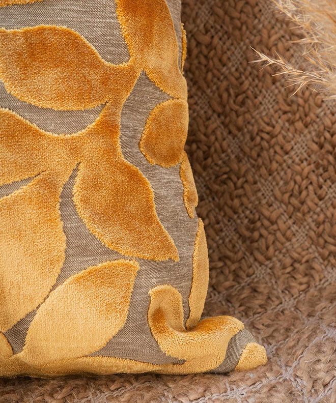 Yellow Velvet Foliage Cushion