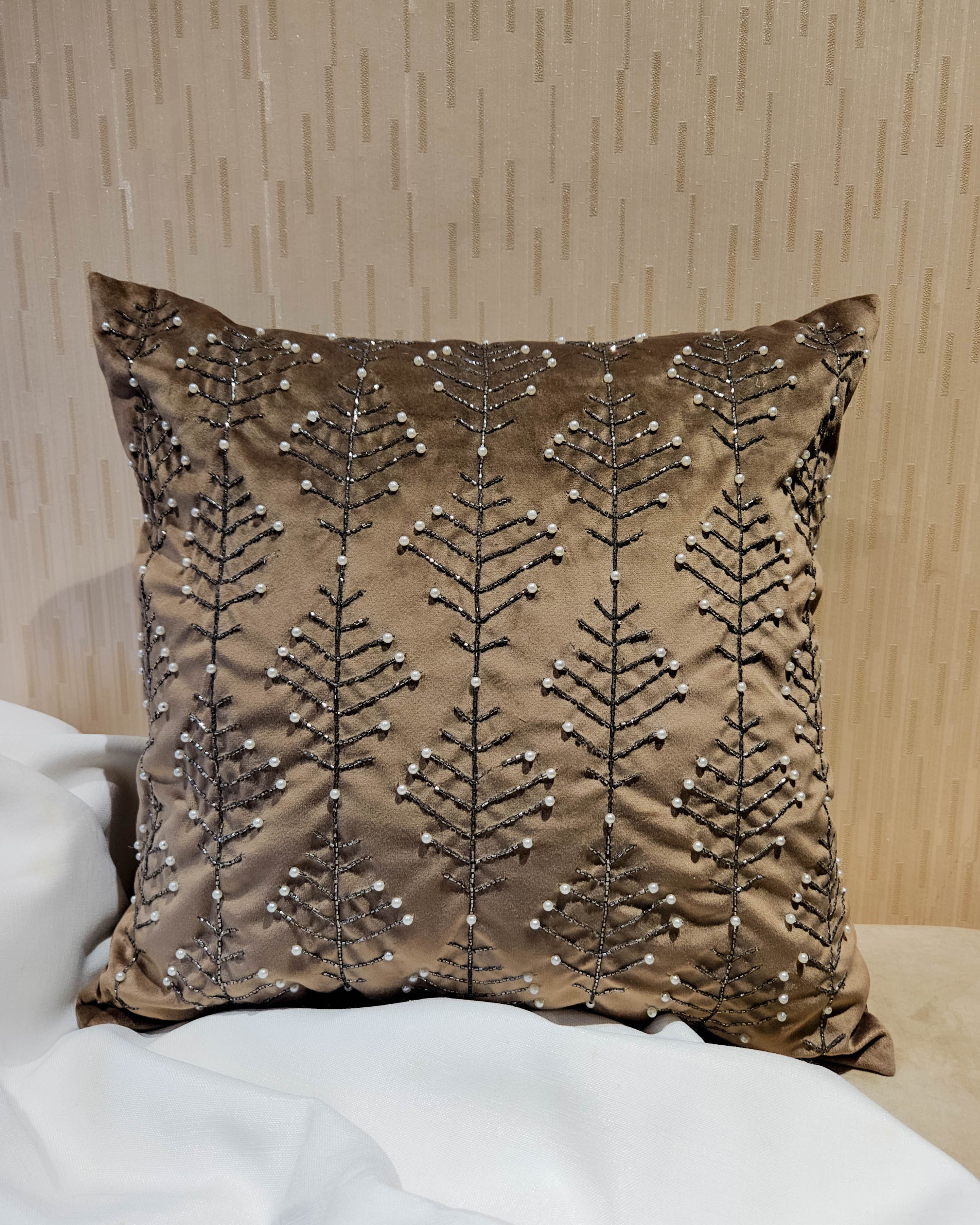 Modern Branches Embellished Cushion