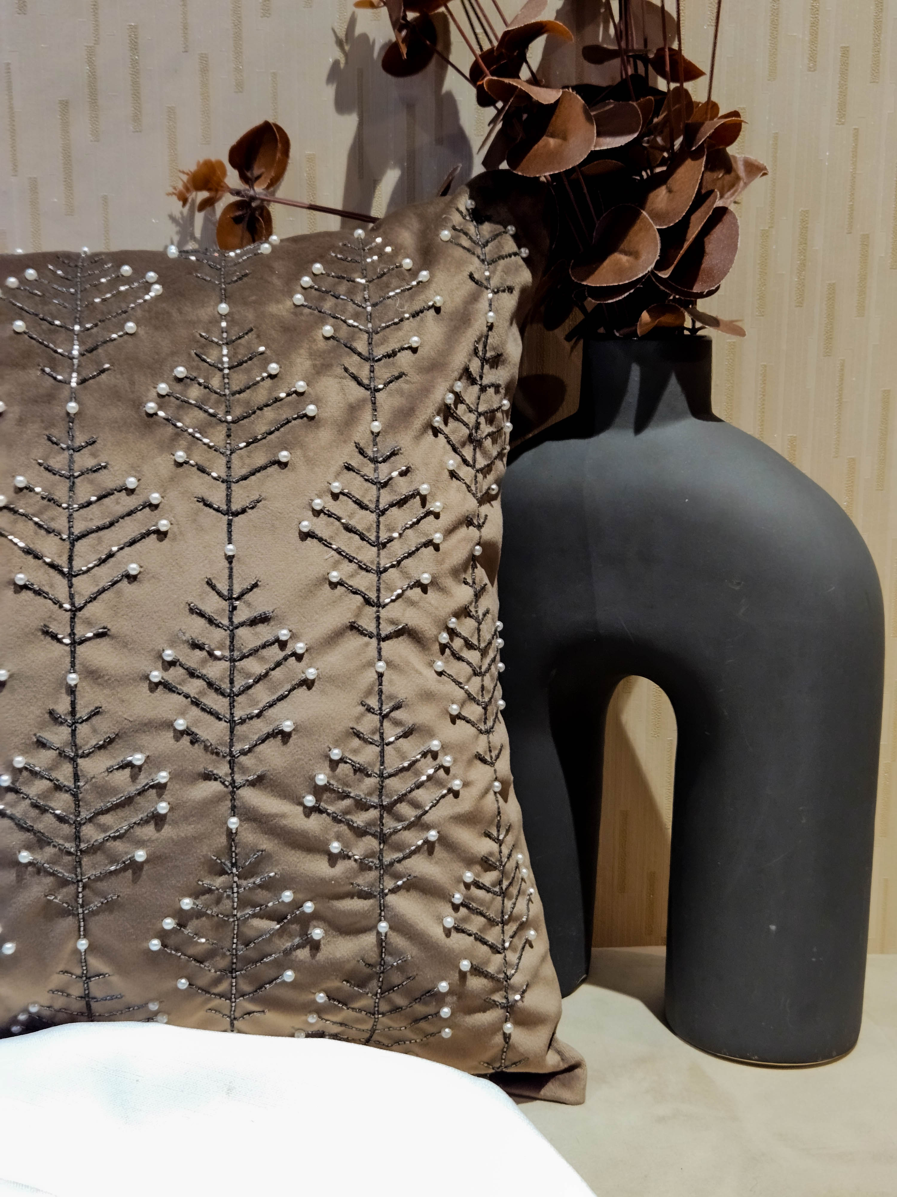 Modern Branches Embellished Cushion