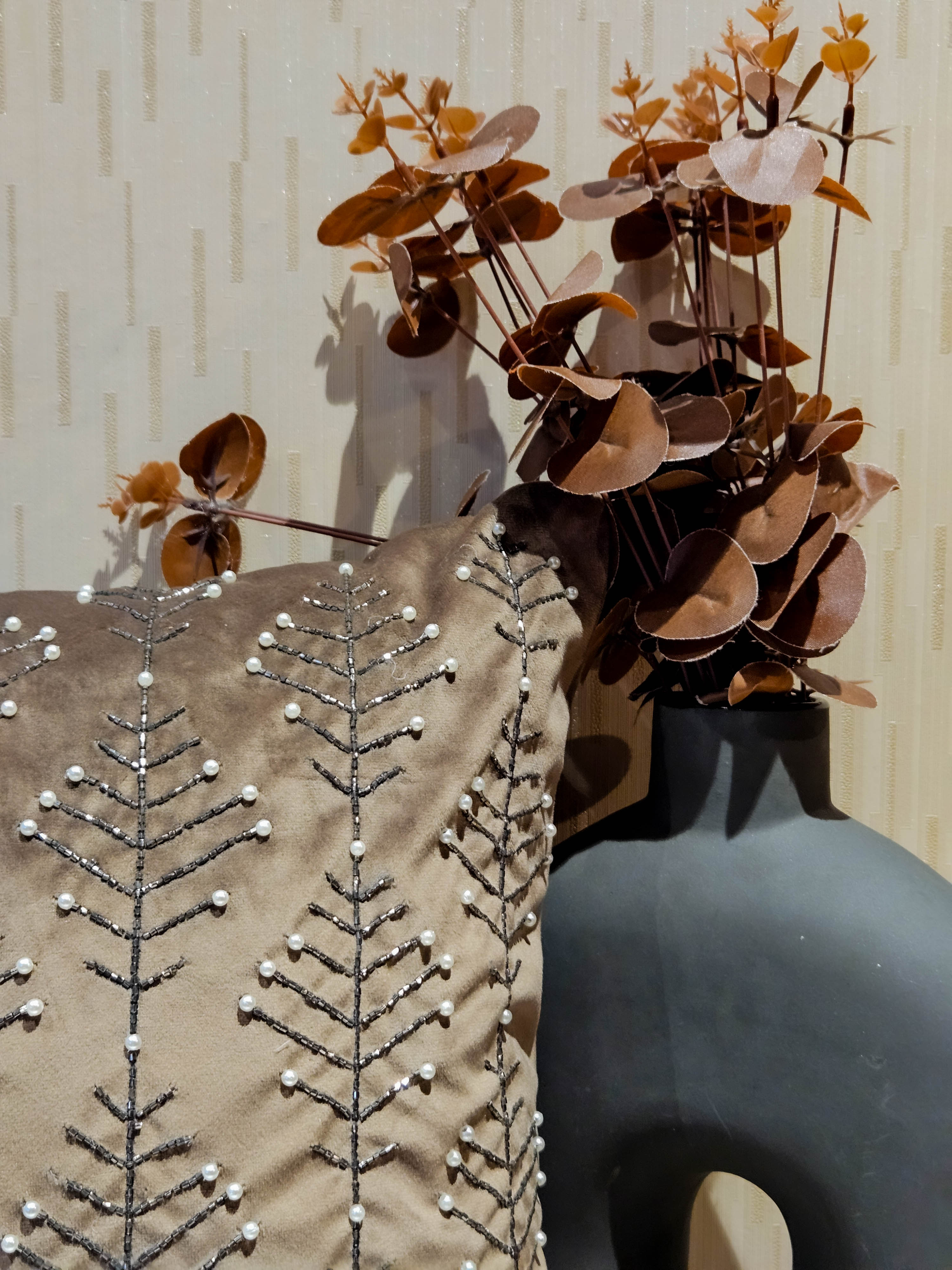 Modern Branches Embellished Cushion