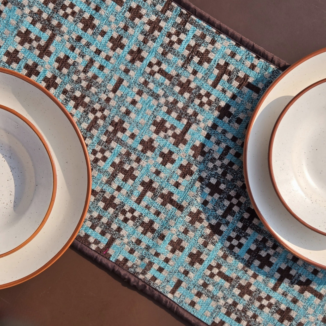 Checkered Blue Table Runner