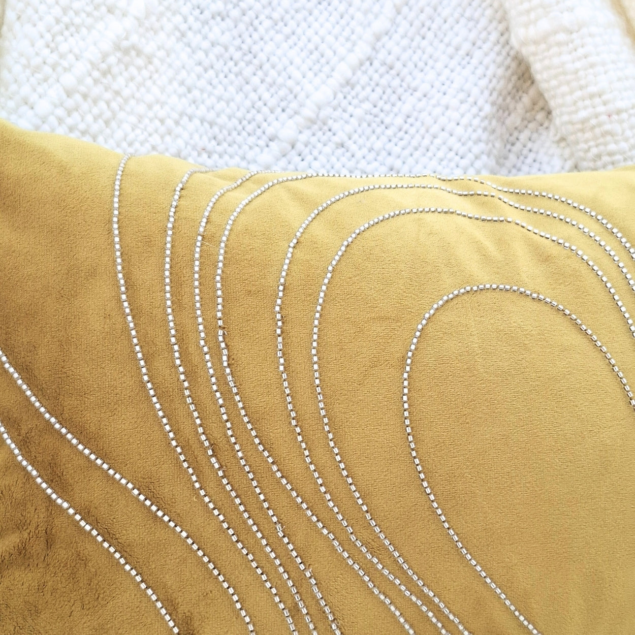 Beaded Wave Yellow Lumbar Cushion