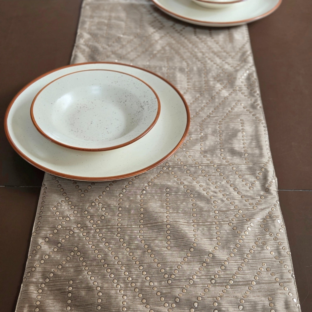 Studded Beige Table Runner