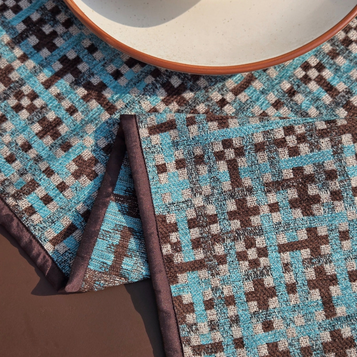 Checkered Blue Table Runner