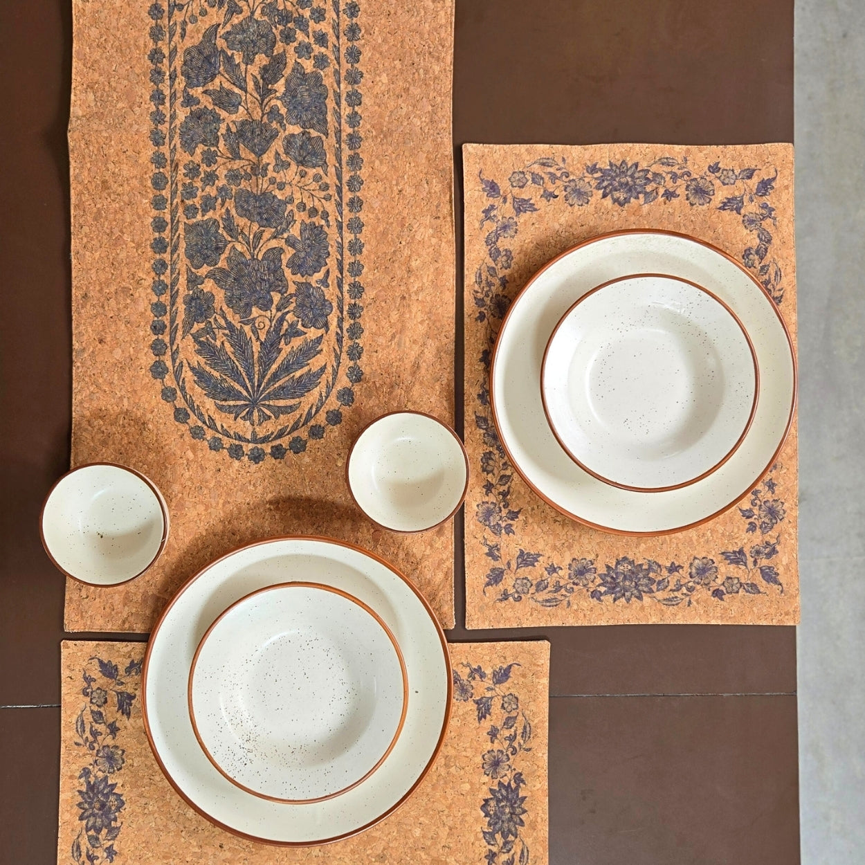 Cork Blue Pottery Table Runner