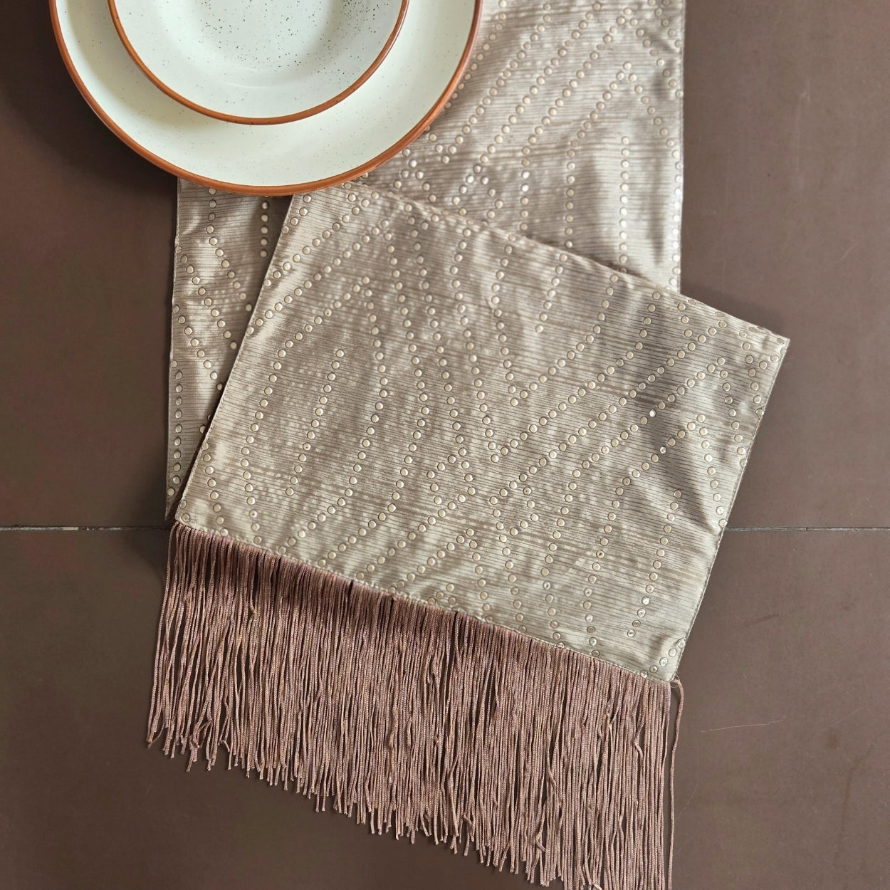 Studded Beige Table Runner