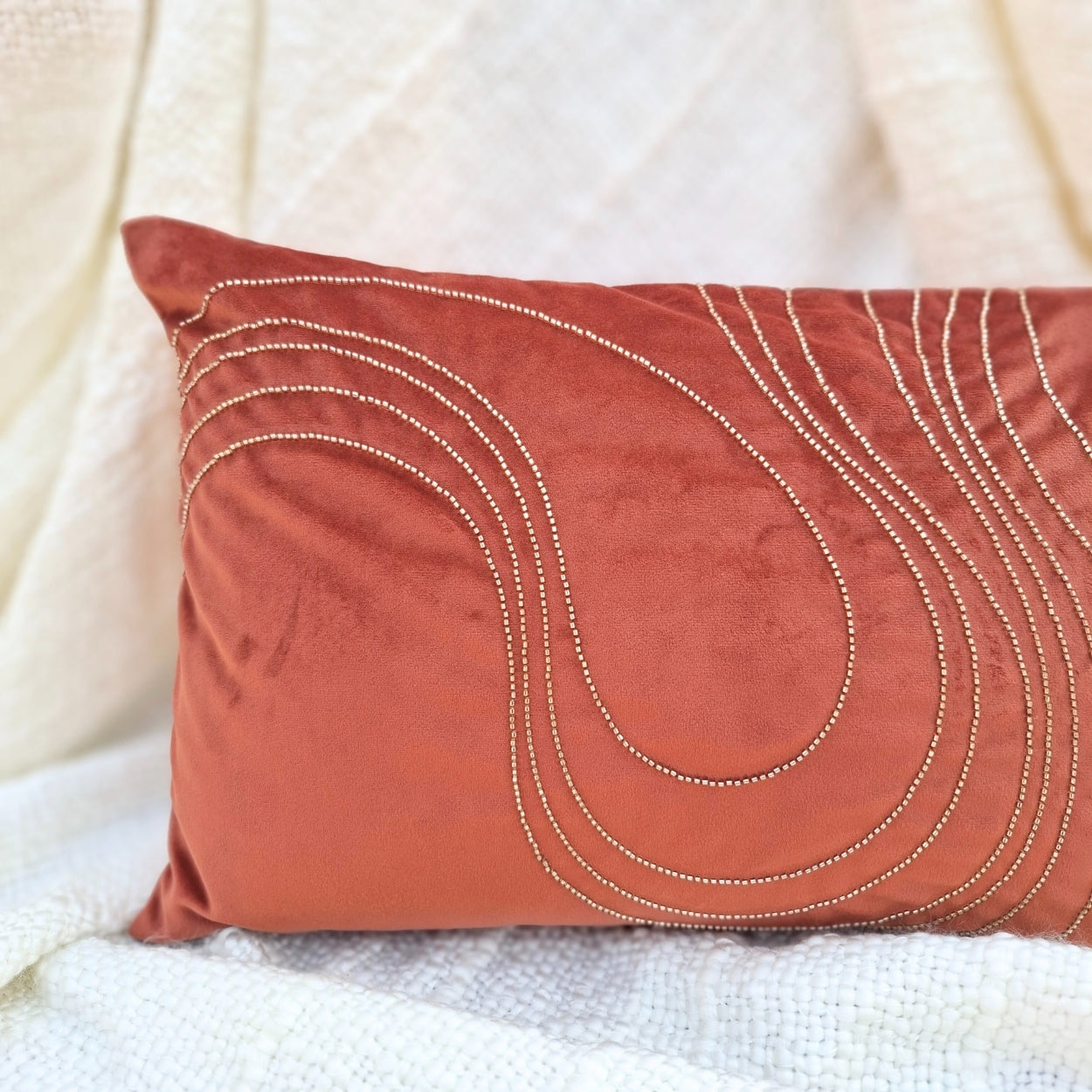 Beaded Wave Orange Lumbar Cushion