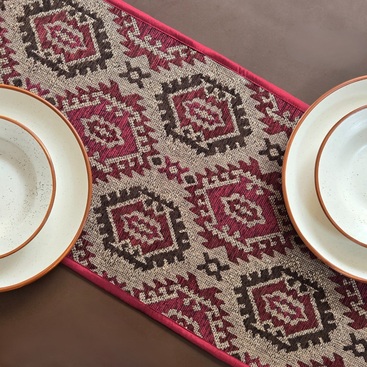 Boho Maroon Table Runner