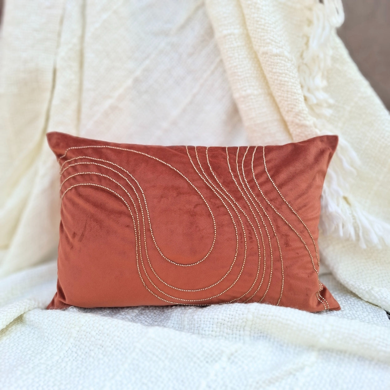 Beaded Wave Orange Lumbar Cushion