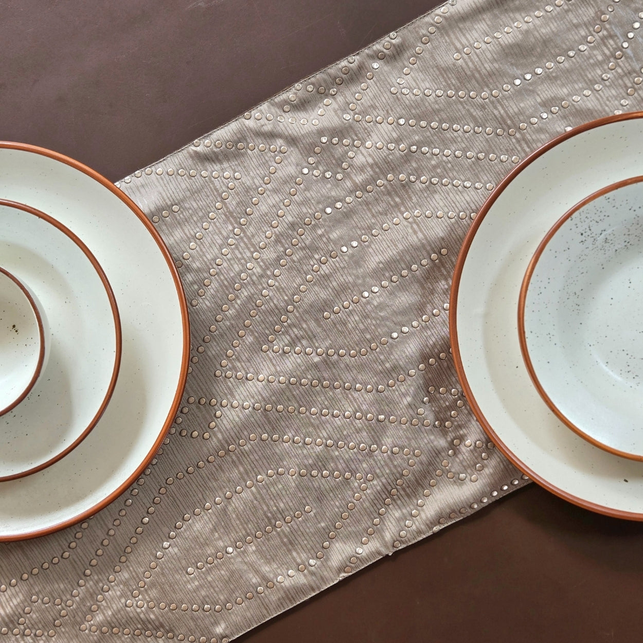 Studded Beige Table Runner