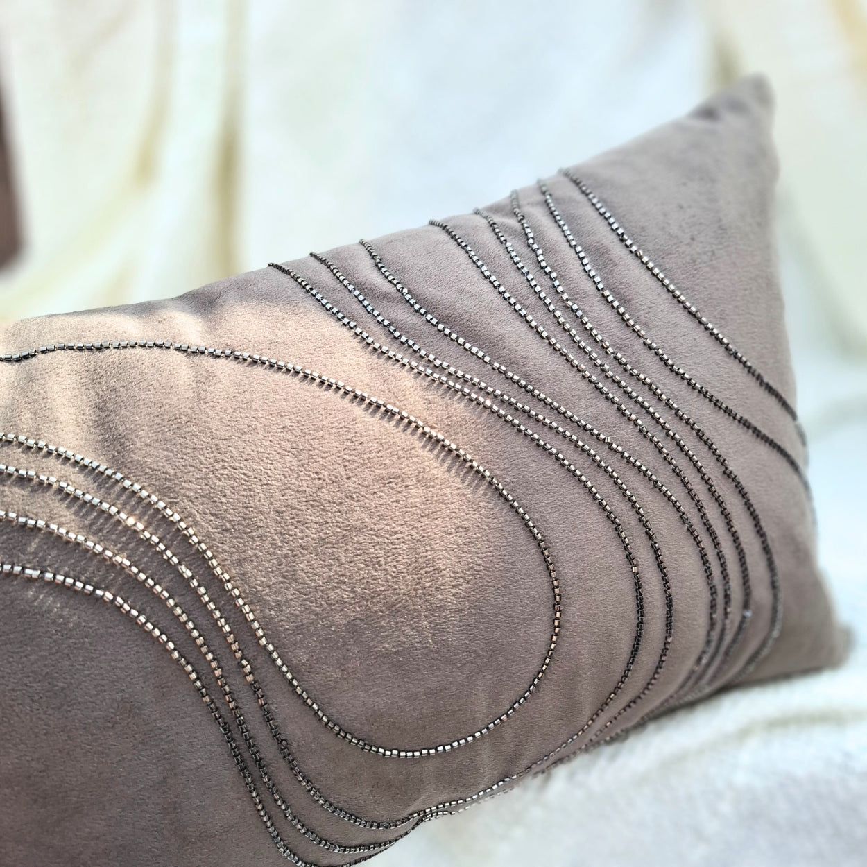 Beaded Wave Grey Lumbar Cushion