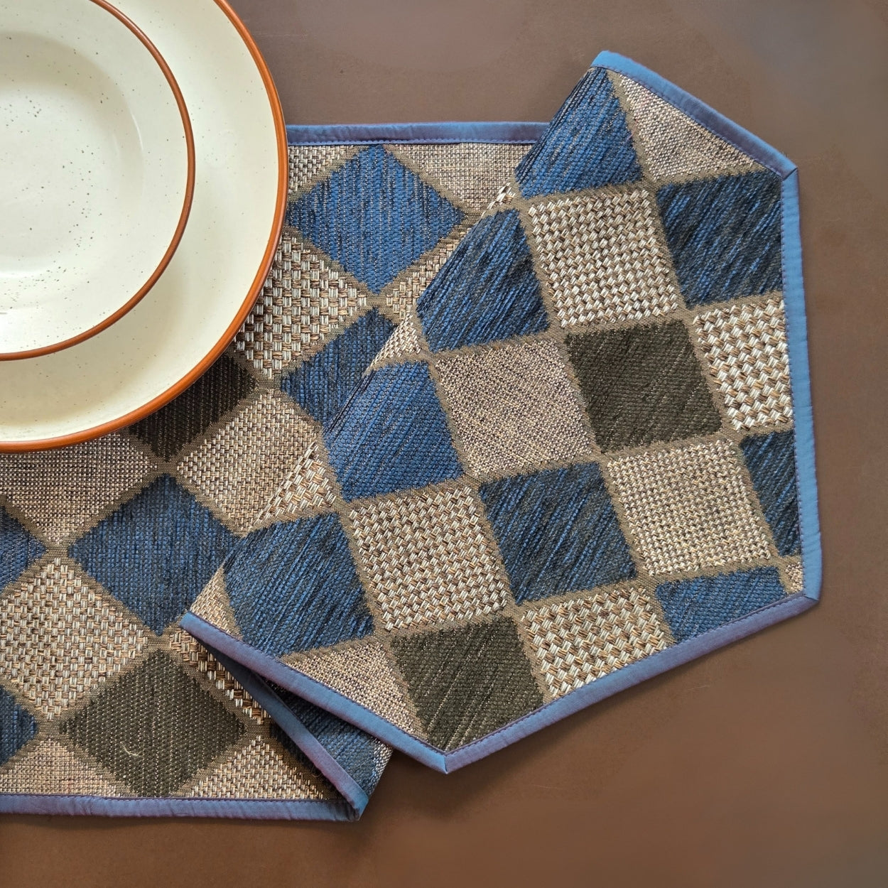 Chessboard Blue Table Runner