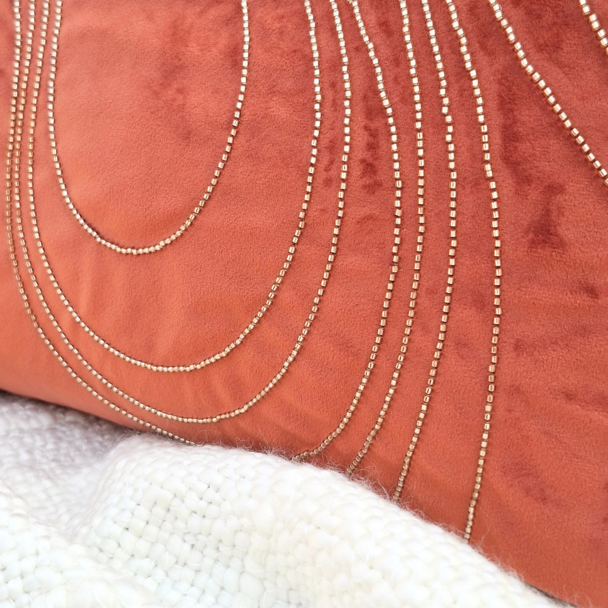 Beaded Wave Orange Lumbar Cushion