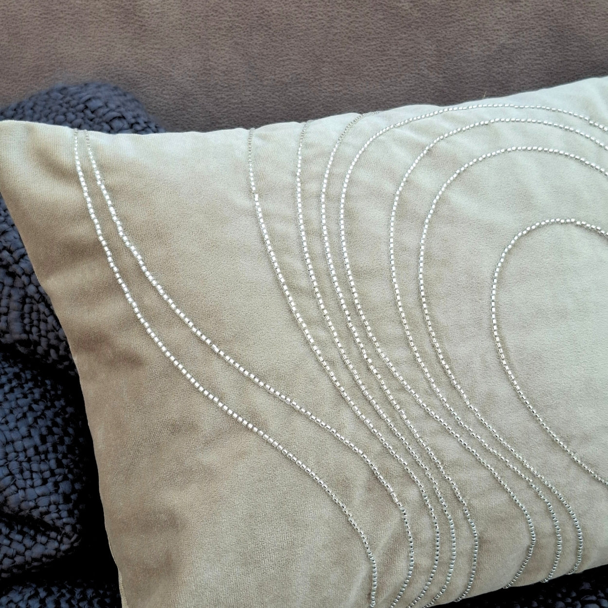 Beaded Wave Beige Lumbar Cushion