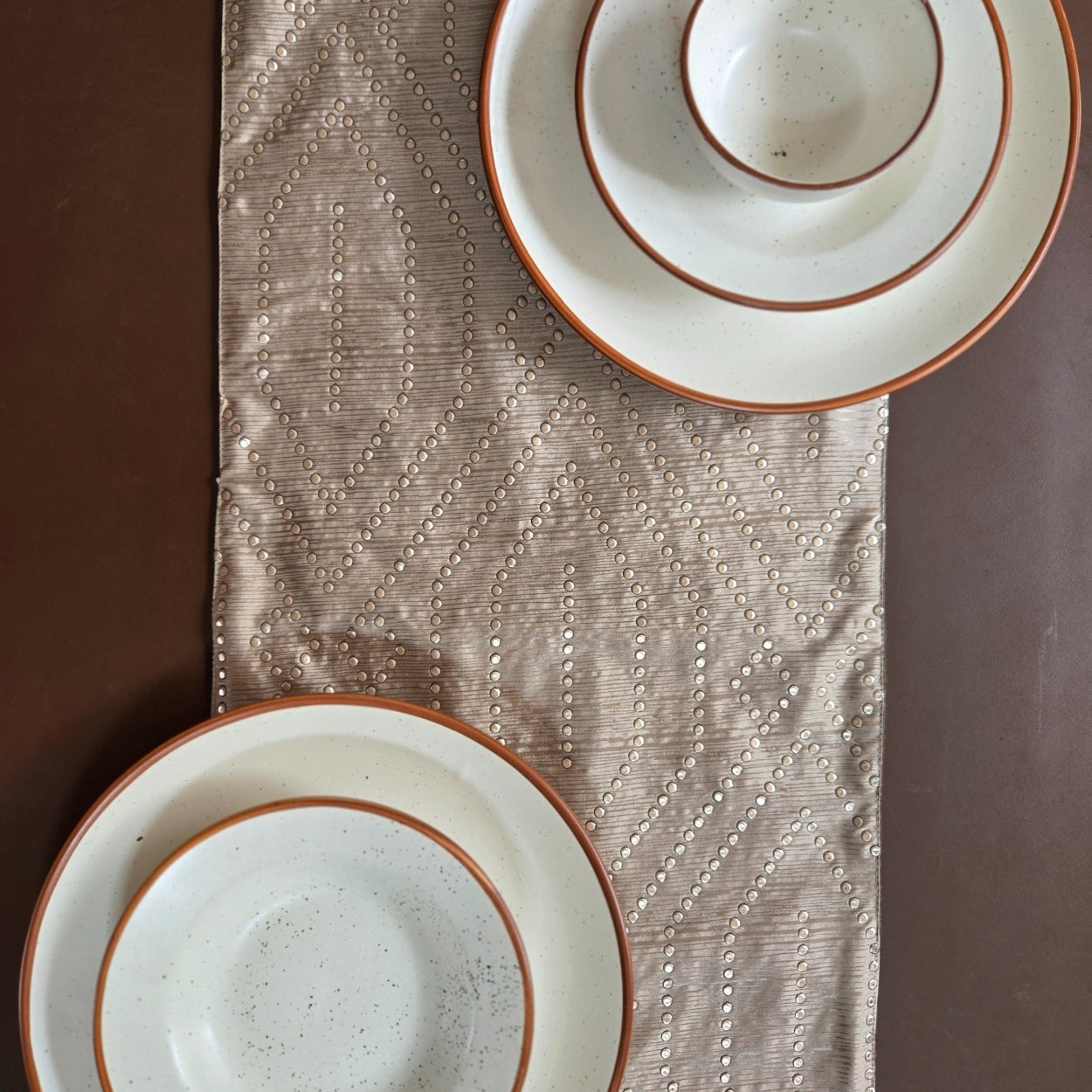 Studded Beige Table Runner