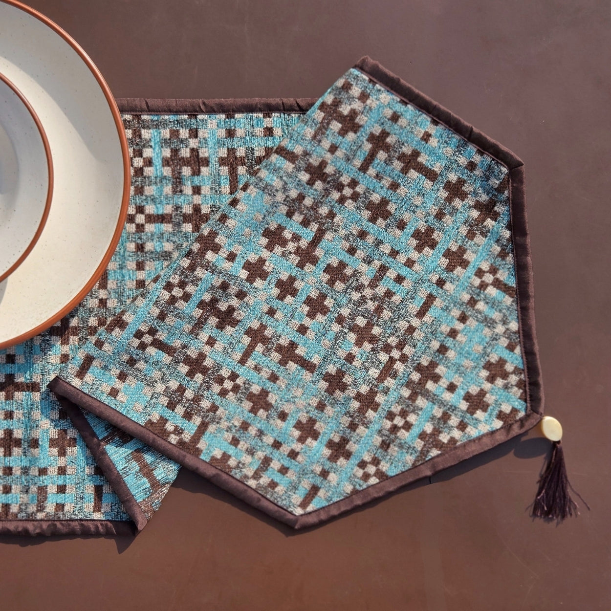 Checkered Blue Table Runner