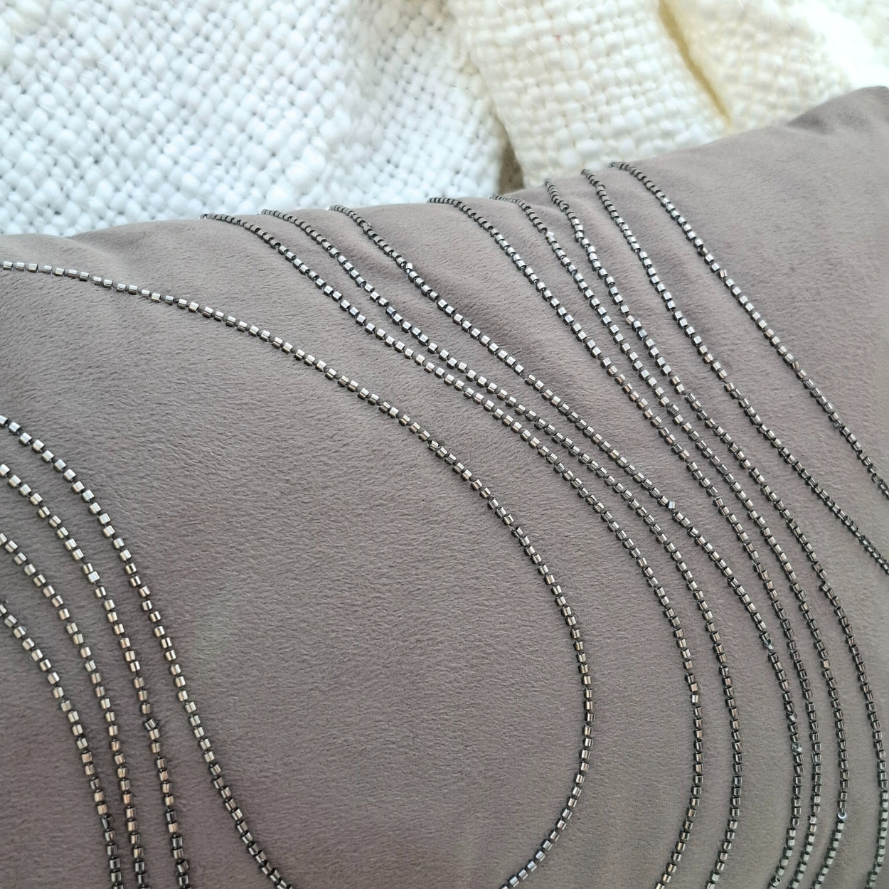 Beaded Wave Grey Lumbar Cushion