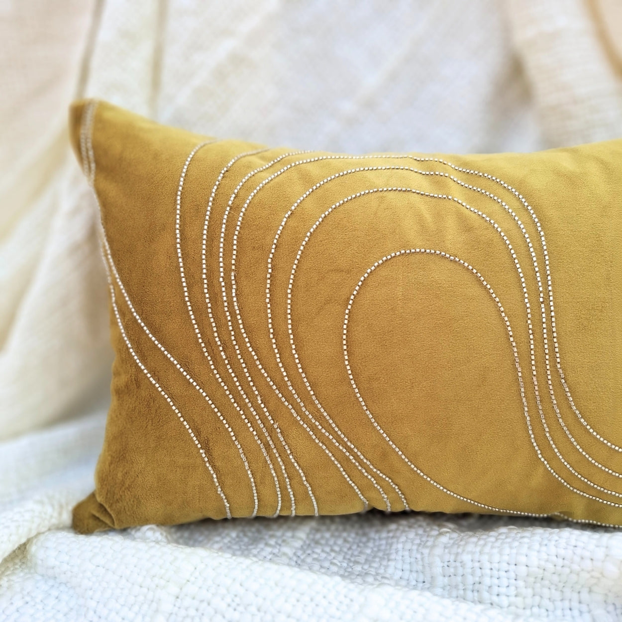 Beaded Wave Yellow Lumbar Cushion
