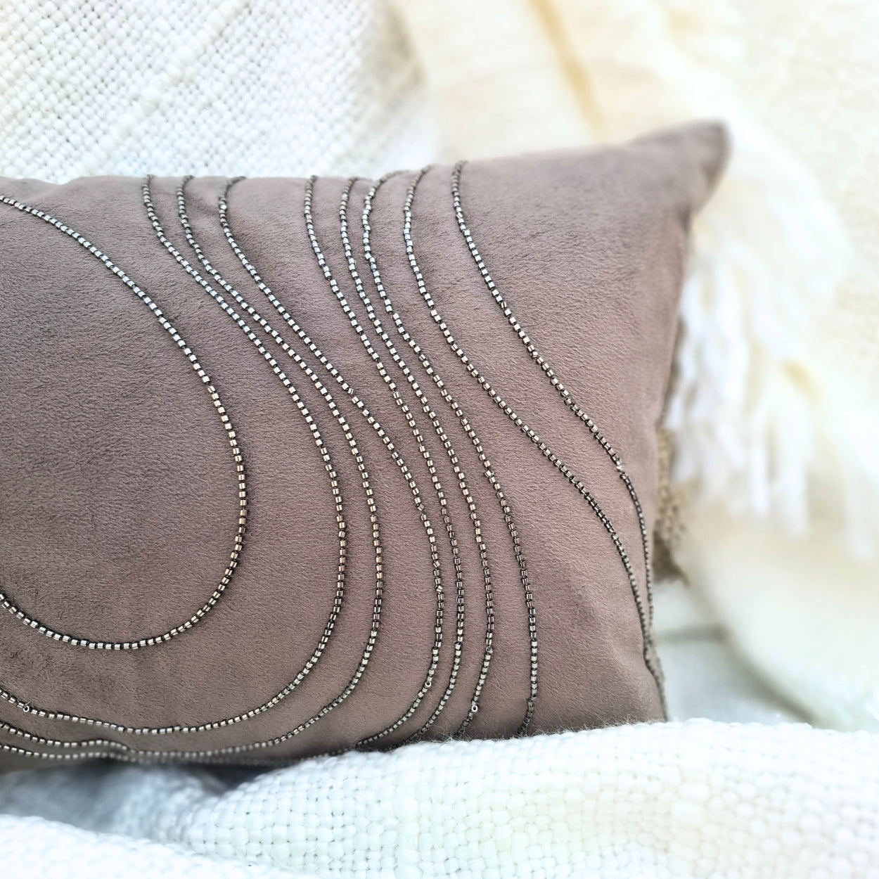 Beaded Wave Grey Lumbar Cushion