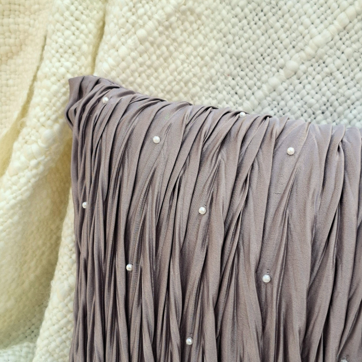 Pleated Pearl Lilac Lumbar Cushion